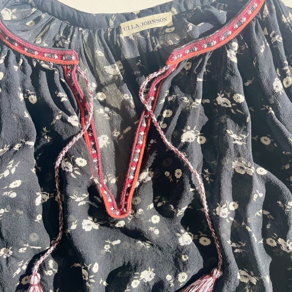 Ulna Johnson Lida Floral Sheer Georgette Rare Embroidered Silk Blouse Size 6 - Picture 5 of 9